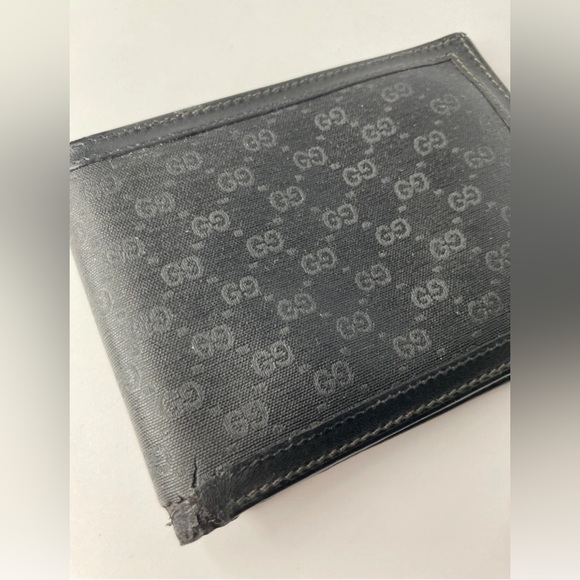 GUCCI 1990s GG MONOGRAM PVC LEATHER WALLET GOLD PLATE BIFOLD BLACK - Picture 7 of 9